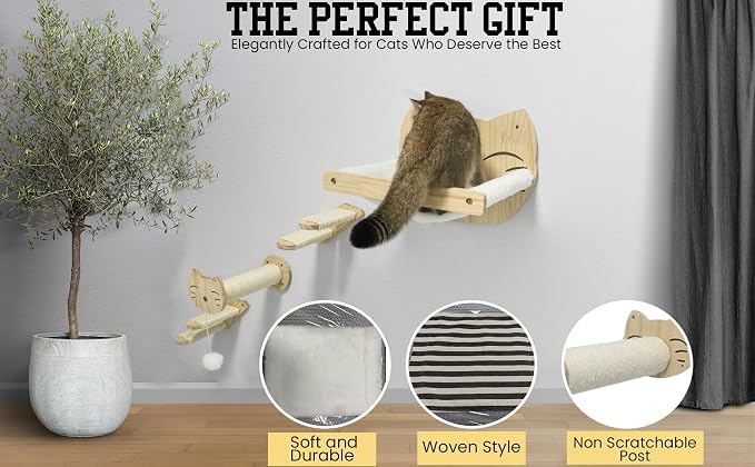 Wall Climber Set – Mounted Shelves and Climbing Bridge for Active Indoor Pets – 6-Piece Furniture Set