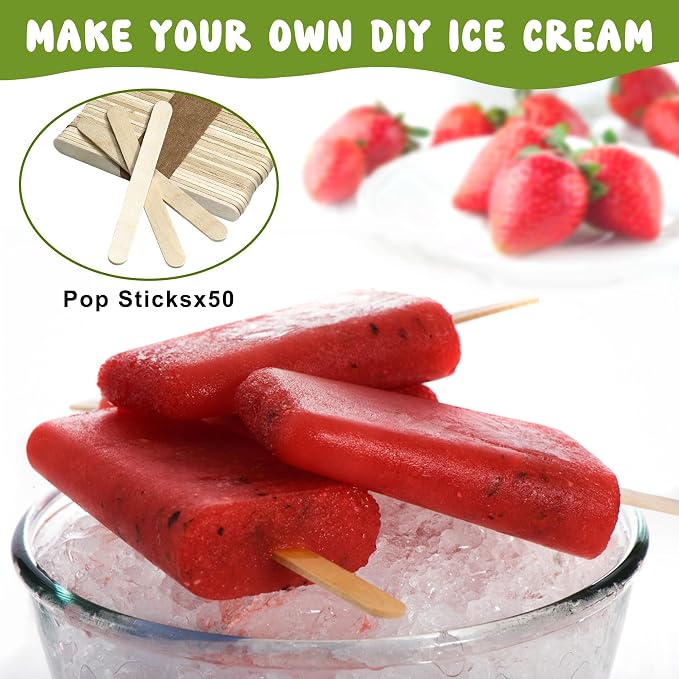 10 Cavity Popsicles Molds with 50 Pcs Popsicle Sticks, Bpa-free ice Pop Mold, Homemade Popsicle Molds, Reusable Easy Release Popsicle Maker for Kids Teens Adult DIY Yogurt Juice Smoothies Ice Cream