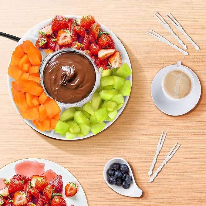 Dpofirs Chocolate Fondue Pot Set Electric Melting Machine, 3 Sections Tray, Cheese Warmer for Couple Family & Date Night Idea House Warming Holidays Essentials (US)