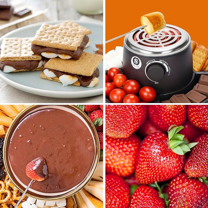 SANLE SOPFFY 2 in 1 Electric S'mores Maker & Fondue Pot,S'mores Maker Tabletop Indoor Kit with 4 Roasting Forks & 1 Flameless Temperature-controlled Heater,Christmas Gifts,Family Gifts