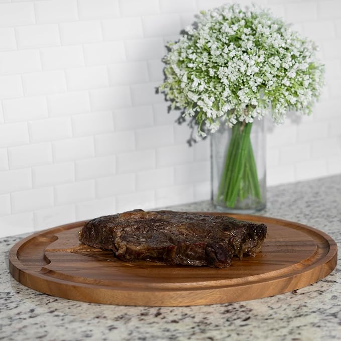 Ironwood Gourmet Osterbotten Oval Carving Board, 18" x 13" Acacia Wood Cutting Board with Juice Channel