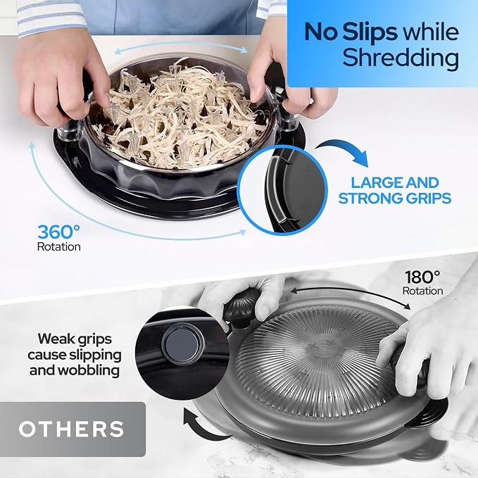 3 Layer Pro Chicken Shredder with Removable Tray, Meat Claws, Brush - 10'' Chicken Breast Shredder Tool Twist, Meat Grinder Machine, Meat Shredder, Anti-Slip - For Chicken Beef Pork Veg