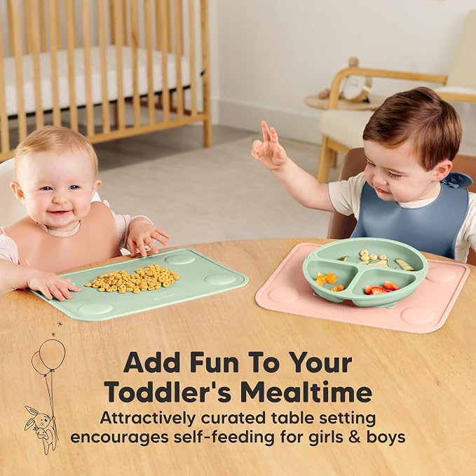 KeaBabies 2pk Silicone Placemats for Toddlers, Kids, Baby, 12x9 (Mellow, S) | Non Slip Suction Silicone Placemat for Restaurants, Dining Table,Travel, Easy to Clean, Food Grade/BPA-Free, Small Table Mat