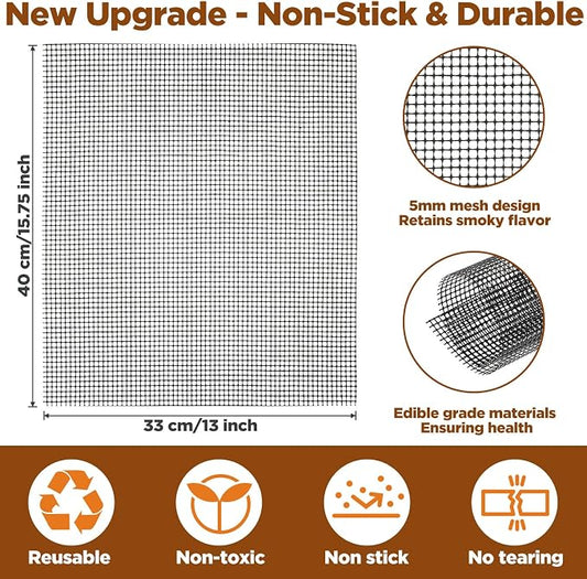 Grill Mesh Mat Set of 5 Non-Stick BBQ Grill Mats Reusable Grilling mat for Gas, Charcoal, Pellet, Oven & Air Fryer, 15.7 x 13 Inch