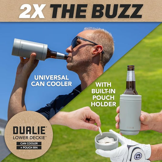 DUALIE Lower Deckie - Insulated 12 oz Can Cooler with Pouch Container - Universal Drink Holder with Built-in Pouch Bin - Choose Your Color