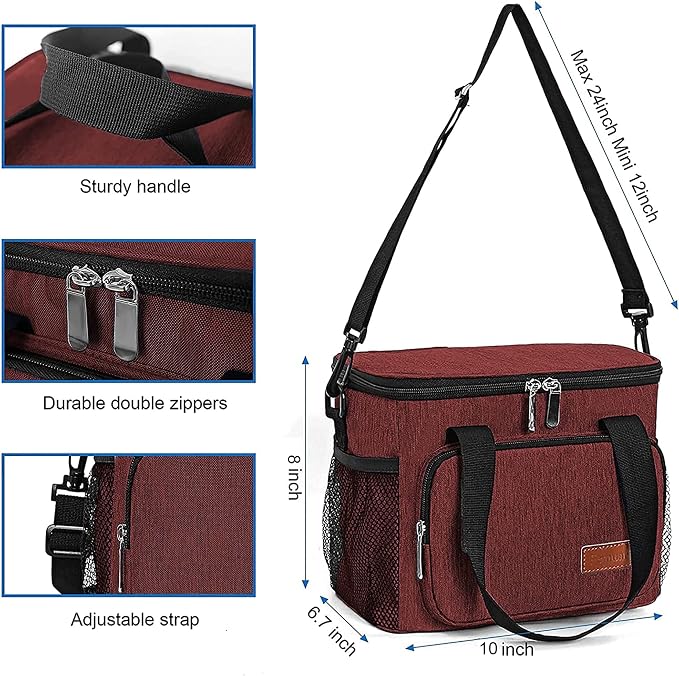 Lunch Bags for Women/Men, Insulated Lunch Bag for Work Office Picnic - Lunch Cooler Bag Leakproof Lunch Box with Adjustable Shoulder Strap - Red