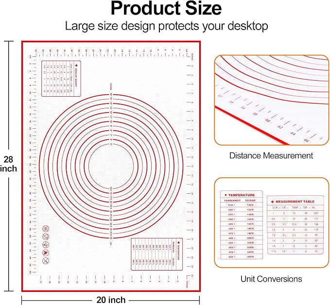 HOOMIL Silicone Baking Mat, 28"x20" | Food-Grade, BPA-free, Non-Stick,Non-Slip, Precision Measurements, Large, Easy to Store