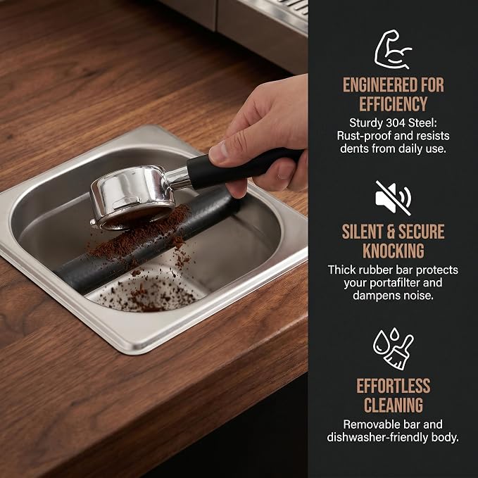 Coffee Knock Box,Espresso Dump Bin,Coffee Bin,Stainless Steel Espresso Knock Box Built-in Container for Ground 6.3 x 6.89 x 3.7 inch (Square) | Ailelan Coffee Knock Box,Espresso Dump Bin,Coffee Bin,Stainless Steel Espresso Knock Box,6.3 x 6.89 x 3.7in ...
