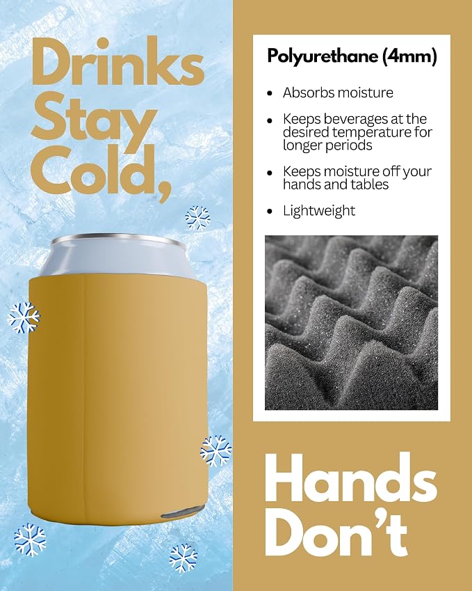 PartyPrints 200 Pack Gold Blank Can Cooler Sleeves, Customizable Bulk Insulated Foam for Beer, Collapsible Plain Drink Holder, Cold Soda Insulator, 12oz Regular, 16oz Tall Cans