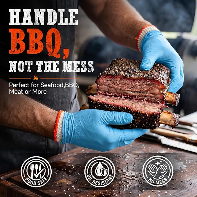 ANBOSON BBQ Gloves,Disposable BBQ Gloves Heat Resistant Cooking | 50 Disposable Nitrile Gloves with 2 Reusable Cotton Liners, Powder Free, Latex Free for Smoking,Grilling,Cooking,Food Prep