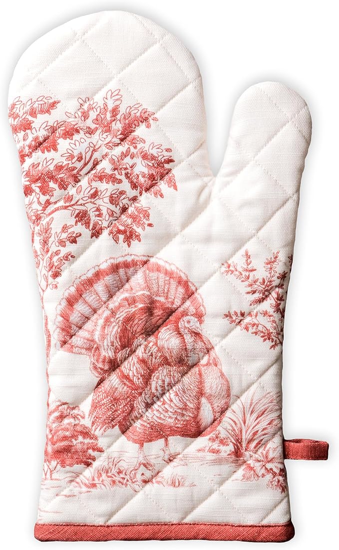 Maison d'Hermine Oven Gloves 100% Cotton Oven Mitt (7" x 13", Pack of 1) | With Loop Heat Resistant BBQ Cooking Gloves Baking Kitchen Handling Hot Pans Thanksgiving Christmas - Holy Jouy - Red