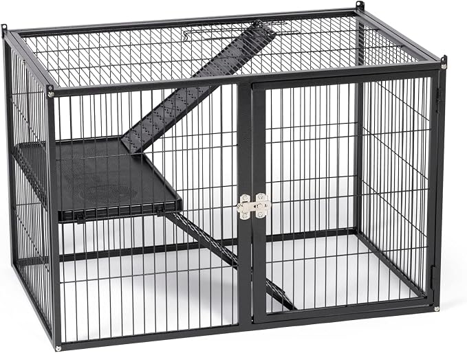 Prevue Pet Products Ferret Stacking Cage Add-On Unit - Extra Level with Ramps and Platform for Modular Ferret Habitat, Accessories for Cage Expansion with Shelves & Ladders for Climbing - Black