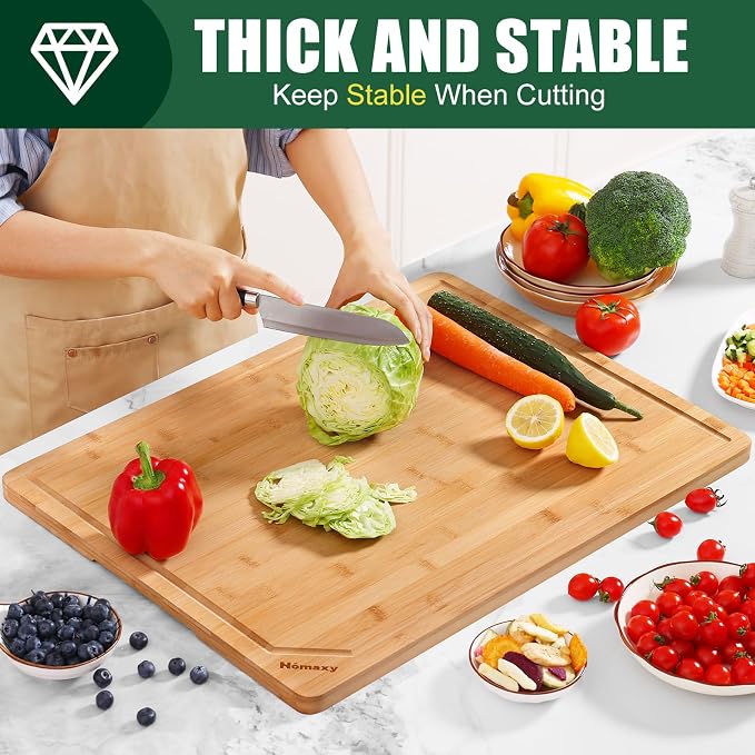Homaxy 3XL Organic Bamboo Cutting Boards for Kitchen, 24"x18" | Wooden Cutting Board with Juice Groove and Handles, Charcuterie Butcher Block Serving & Chopping Board, Pre Oiled