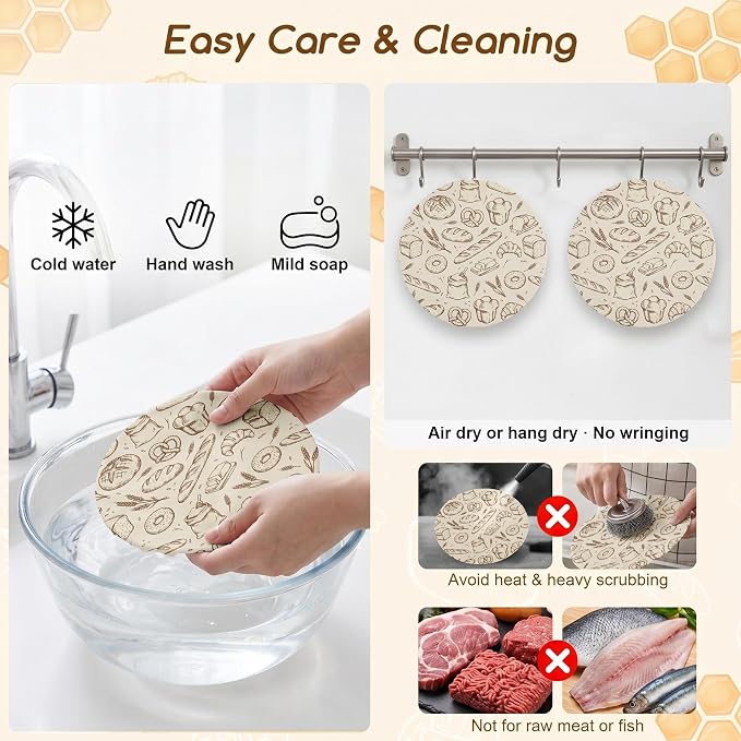2Pcs Vintage Bakery Reusable Beeswax Bowl Covers Bread Sourdough Bowl Covers for Proofing Bakery Reusable Elastic Bread Sourdough Cover Wrap Dough Proofing Food Storage Kitchen Baking Supplies