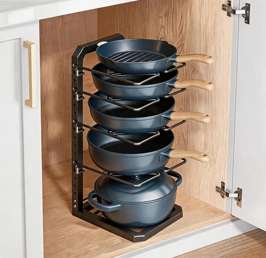 Pots and Pans Organizer under Cabinet, 5 Adjustable Tiers Heavy-Duty Pan Pot Organizer with 16.5" Height, Holds 55 LB - Cast Iron Skillets, Griddles, Shallow Cookware
