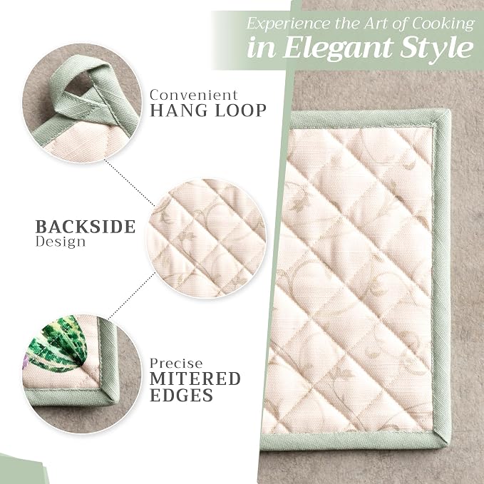 Maison d' Hermine Pot Holders 100% Cotton Potholders (8" x 8", Pack of 2) | Heat Resistant Hot Pads with Loop BBQ Cooking Baking Hotel Kitchen Handling Hot Pans Thanksgiving Christmas - Lumina