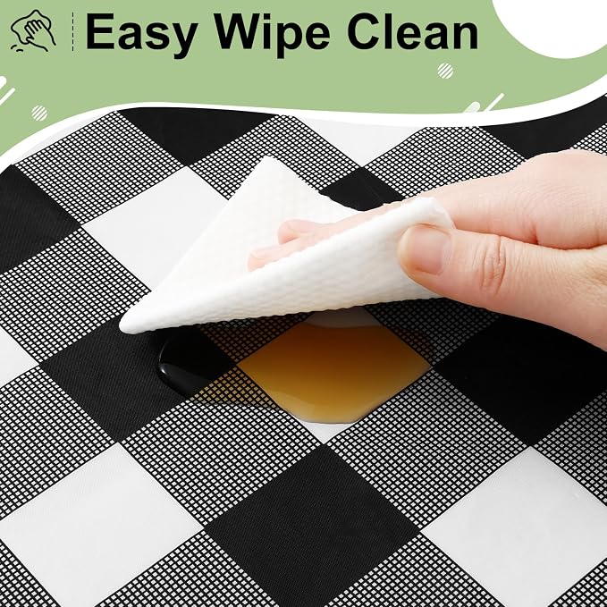 6 Packs Buffalo Disposable Table Cloth, 54 x 108 Inch Waterproof Plastic Tablecloth, Rectangle Black and White Checkered Table Covers for Picnic, Birthday, Party, Back to School