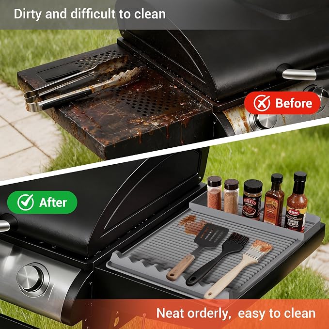 Heat Resistant Silicone Grill Mat for Blackstone - 2Pack 16x11.5'' Non-Slip BBQ Tool Mat, Outdoor Cooking Camping & Tailgating, for Men Grilling（Grey）