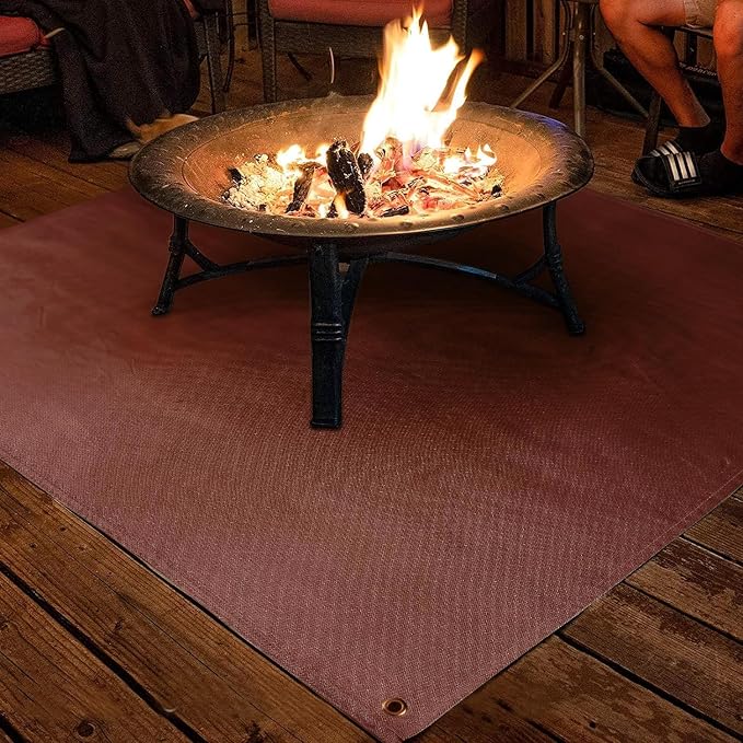 Fire Pit Mat - 37.8x39.4in Fireproof Blanket for Under Fire Pit, Compatible with Solo Stove, Heat Resistant Rug for Outside Indoor Wooden Deck Grass Lawn Protection - Brown