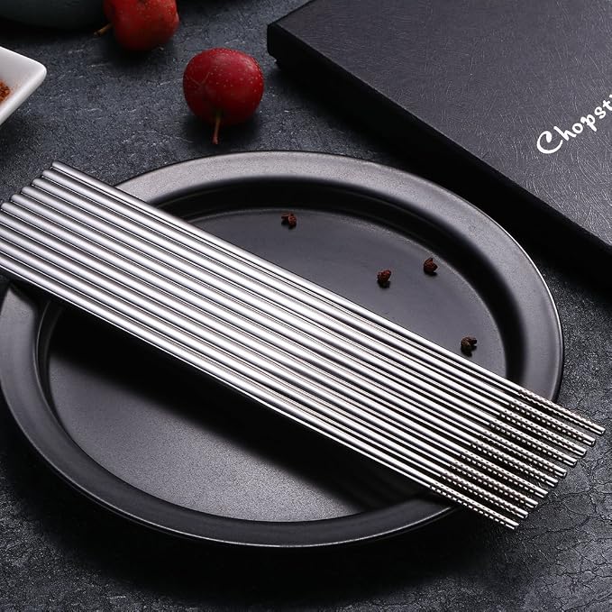 Devico Chopsticks, Metal Chopsticks, 18/10 Stainless Steel Chopstick Set, Reusable, Dishwasher Safe (5 pairs)
