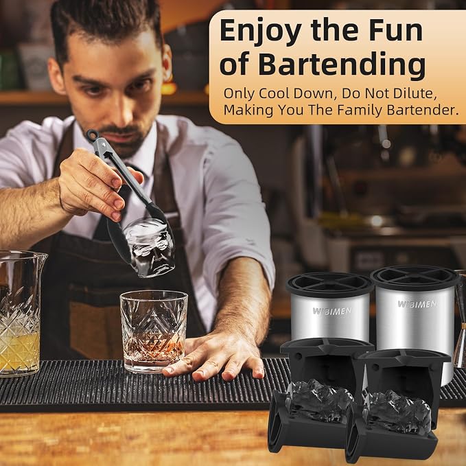 Clear Ice Cube Maker, 2" Stainless Steel Clear Ice Maker for Old Fashioned Whiskey lover, Bourbon, Whiskey, Cocktail Gifts for Men on Birthday or Holiday, Easy-Release Ice Ball Maker Mold