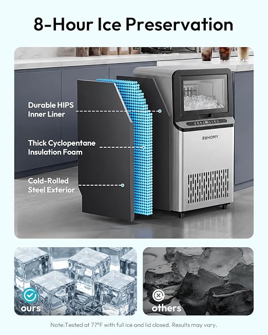EUHOMY Commercial Ice Maker Machine, 110lbs/24H, Stainless Steel Under Counter Ice Maker with 22lbs Storage, Self-Cleaning, Freestanding Ice Machine for Home/Bar/Cafe/Restaurant