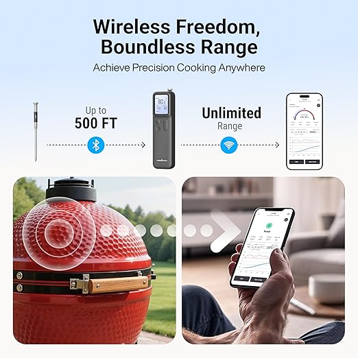 ThermoMaven Smart Bluetooth Wireless Meat Thermometer with WiFi App | Standalone Base, Ultra-Thin Probe, NIST ±0.5°F Accuracy, Real-Time Alerts, BBQ Grill Oven Kitchen, Steak Chicken Turkey Pork