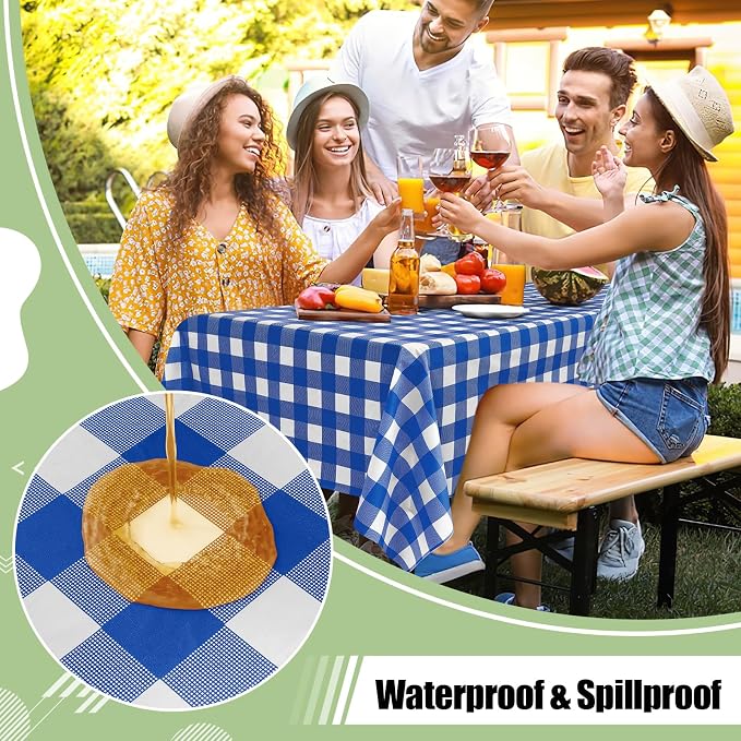 10 Packs Buffalo Disposable Table Cloth, 54 x 108 Inch Waterproof Plastic Tablecloth, Rectangle Blue and White Checkered Table Covers for Picnic, Birthday, Party, Back to School