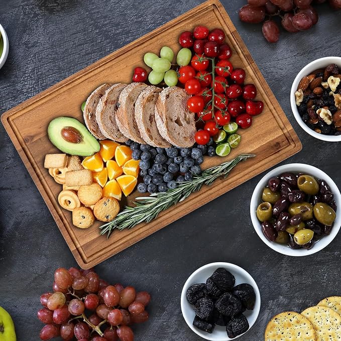 KOLWOVEN Wood Cutting Boards for Kitchen - Set of 3, Wooden Cutting Board Set with Holder for Chopping Meat, Cheese, Fruits, Vegetables, Knife Friendly Serving Tray