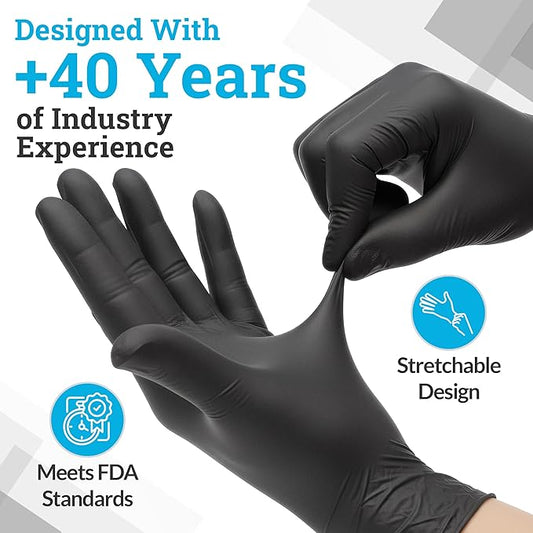 Hand-E Touch Black Nitrile Black Disposable Gloves Large, 200 Count - BBQ, Tattoo, Hair Dye, Cooking, Mechanic Gloves - Powder and Latex Free