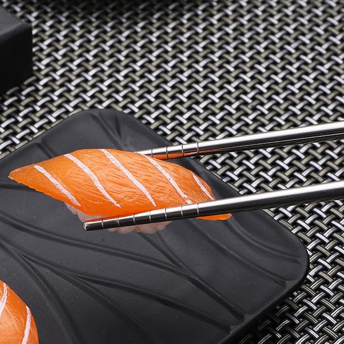 Stainless Steel Chopsticks, 5 Pairs Square Lightweight Non-Slip Korean Chopsticks, 9.5" Chop Sticks Reusable for Home Hotel Restaurant, Dishwasher Safe