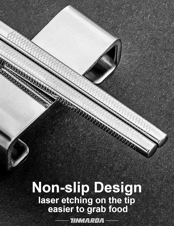 TINMARDA Metal Chopsticks Reusable, 3 Pairs Non-Slip Chop Sticks Reusable Dishwasher Safe, Titanium Plated Stainless Steel Chopsticks Present Set (Blue Silver)