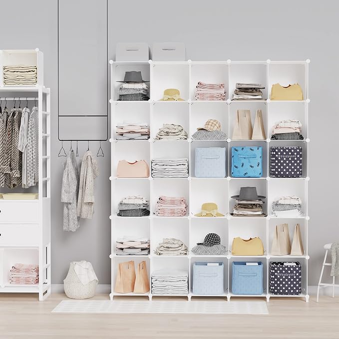 HOMIDEC Closet Organizers and Storage, 16 Cube Storage Organizer, White | Portable Closet Organizer System Bookshelf Storage Cubes Shelves for Bedroom, Kids Room, Bathroom, Wardrobe, Clothes Rack