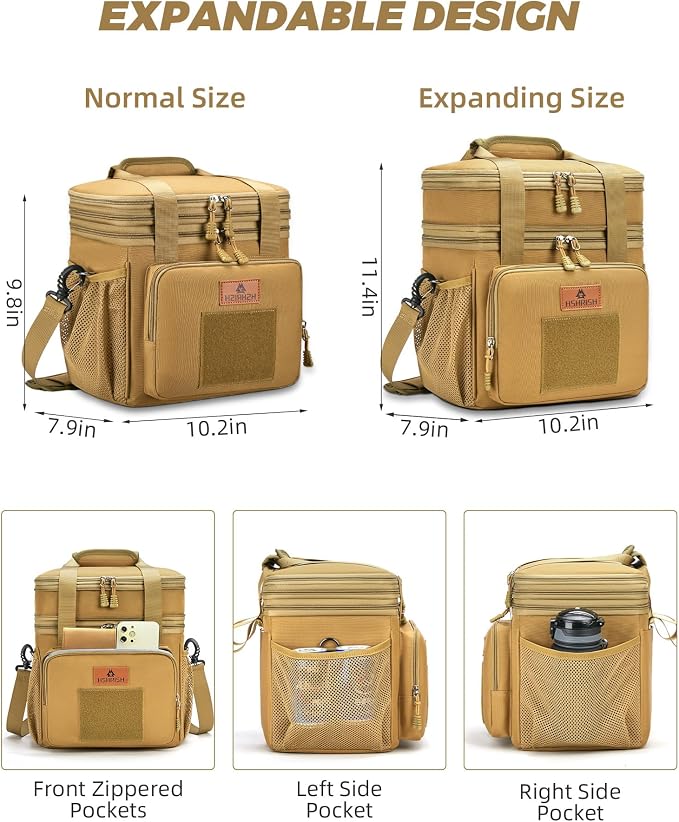 HSHRISH Expandable Large Tactical Lunch Box for Adults, Durable Insulated Lunch Bag with Lots of Storage Space, Cooler Bag for Men Women Work Outdoor Picnic Trip, 16 L, Black
