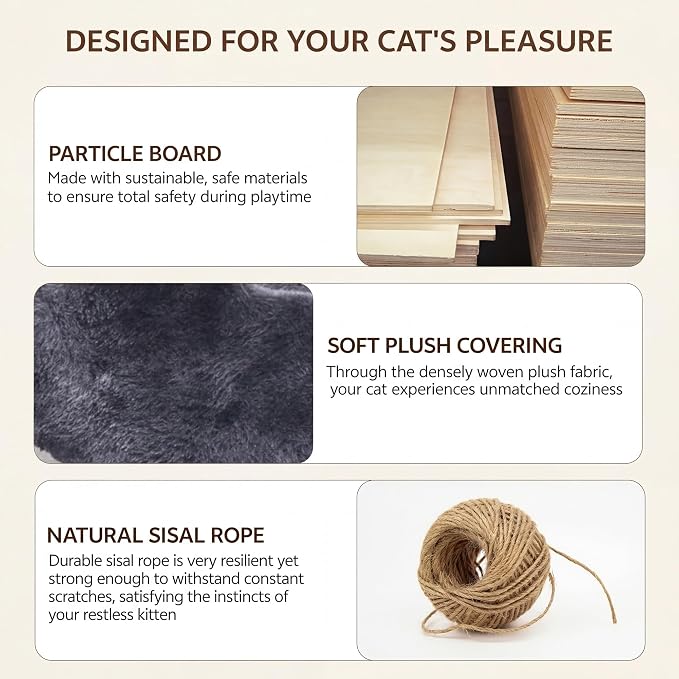 Cat Wall Furniture, 16 in 1 Cat Shelves w/Tunnel & Bridge, Grey | Wall Mounted Cats Shelf Set with Plush Fabric, Cat Climbing Wall Systems for 16 Inch Drywall, with Scratching Posts, Condos