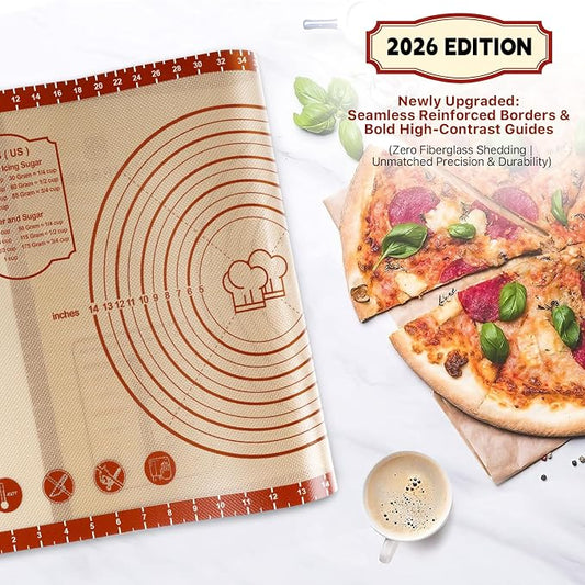 2 Pack Non Stick 26''x16'' Extra Large Thick Silicone Pastry Mat and 11''x16'' Cooking Mats, Double Measures Scale for Non-slip Silicone Baking Sheet,Counter Mat, Dough Rolling, Reusable Bakeware Mats
