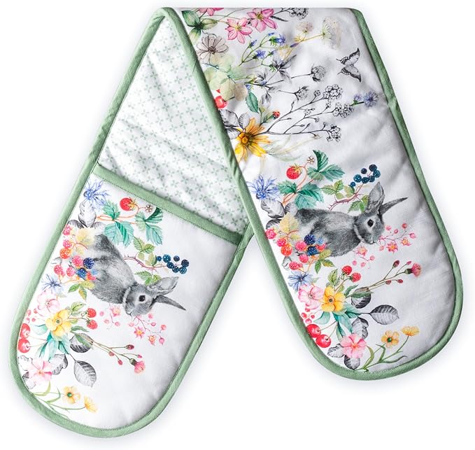 Maison d' Hermine Double Oven Mitts 100% Cotton Double Oven Glove (7"x35") | Heat Resistant BBQ Cooking Gloves with Loop Baking Grilling Kitchen Hotel Home Farmhouse Spring Summer - Printemps
