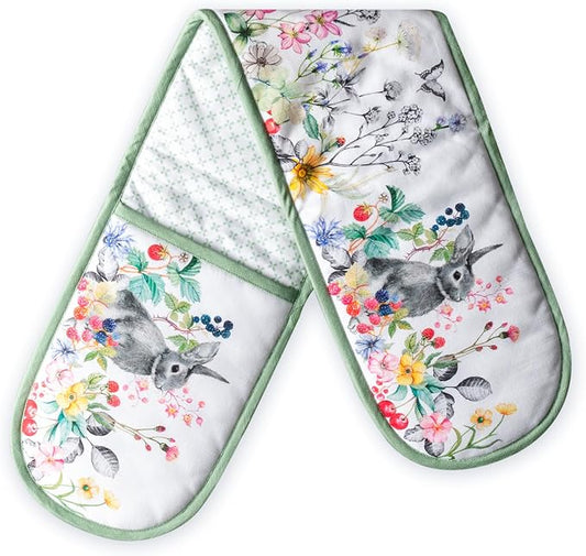 Maison d' Hermine Double Oven Mitts 100% Cotton Double Oven Glove (7"x35") | Heat Resistant BBQ Cooking Gloves with Loop Baking Grilling Kitchen Hotel Home Farmhouse Spring Summer - Printemps