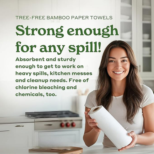 Caboo Tree Free Paper Towels, 6 Rolls, Eco Friendly, Earth Friendly, Sustainable Kitchen Paper Towels with Strong 2 Ply Sheets
