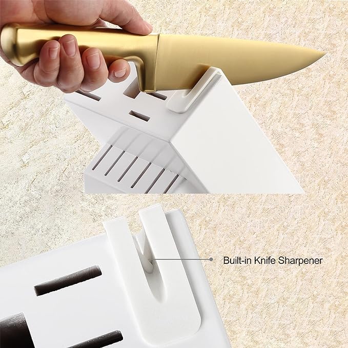 McCook® Knife Sets, Golden Titanium Stainless Steel Kitchen Knife Block Sets with Built-in Sharpener