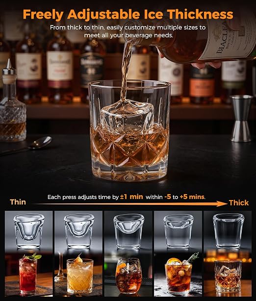 Clear Ice Cube Maker - 8 Crystal 1.2" Large Jelly Ice in 20Mins, 24H Timer, Full Bin &Water Shortage Alert, Self-Cleaning, with 10 Adjustable Ice Sizes for Home Whiskey, Cocktails, and Bourbon