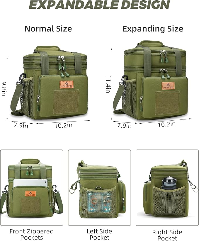 HSHRISH Expandable Large Tactical Lunch Box for Adults, Durable Insulated Lunch Bag with Lots of Storage Space, Cooler Bag for Men Women Work Outdoor Picnic Trip, 16 L, Black