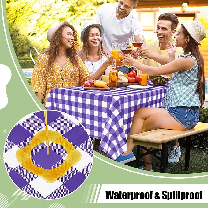 4 Packs Buffalo Disposable Table Cloth, 54 x 108 Inch Waterproof Plastic Tablecloth, Rectangle Purple and White Checkered Table Covers for Picnic, Birthday, Party, Back to School
