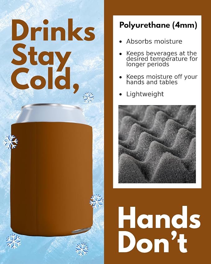 PartyPrints 1000 Pack Brown Blank Can Cooler Sleeves, Customizable Bulk Can Coolers, Extra-Thick Collapsible Drink Insulator Sleeve, Beer Can Coolers for Party Beverages