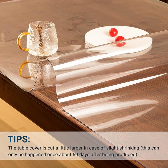 Clear Table Cover Protector Rectangle 42 x 90 Inch, 2.0mm Transparent Plastic Table Protector Waterproof, Anti-Scratch Clear Desk Mat for Office Desktop Dresser Dining Table, FDA Compliant