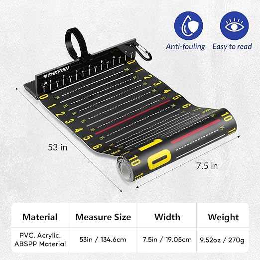 THKFISH 53in Portable Waterproof Fishing Ruler with Measuring Board | Folding Fish Ruler, Roll Up Fish Measuring Tape for Boat, Kayak, Coolers, Yacht and Workbench 53 *7.5"-1pcs/59 * 3.15"-2pcs