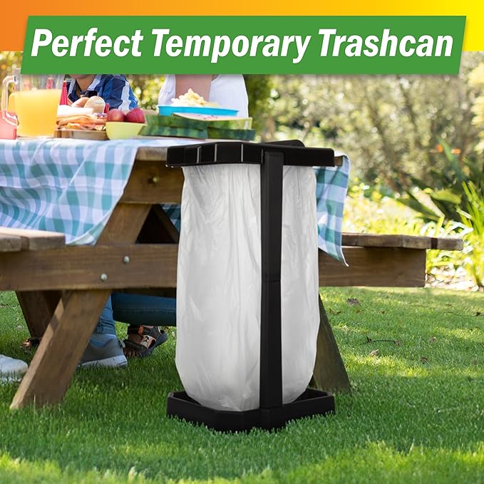 Wakeman Heavy Duty Black Trash Bag Portable Trash Bag Holder Stand with 7 Bags - Collapsible Trash Can Camping, RV, Kitchen, or Tailgate Party Garbage Bag Holder