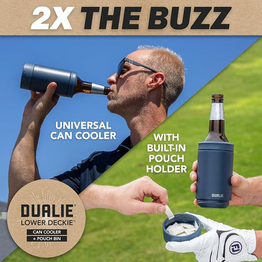DUALIE Lower Deckie - Insulated 12 oz Can Cooler with Pouch Container - Universal Drink Holder with Built-in Pouch Bin - Choose Your Color