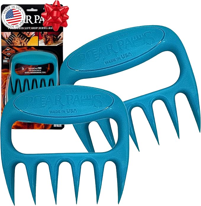 Bear Paws Meat Claws - The Original BBQ Meat Shredder Claws - Teal | Shredder Claws for Pulled Pork, USA Made - Easily Lift, Shred, Pull and Serve Pork, Chicken, Brisket and Turkey