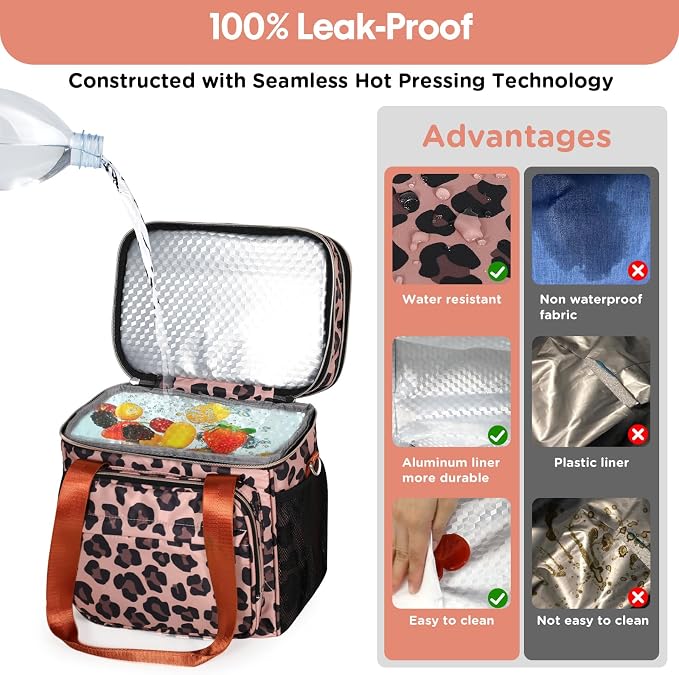 Expandable Lunch Box Cooler Bag - Insulated Soft Lunch Bag for Men Women - Large Lunchbox for Adults Work Camping Outdoor Travel Leopard 16L